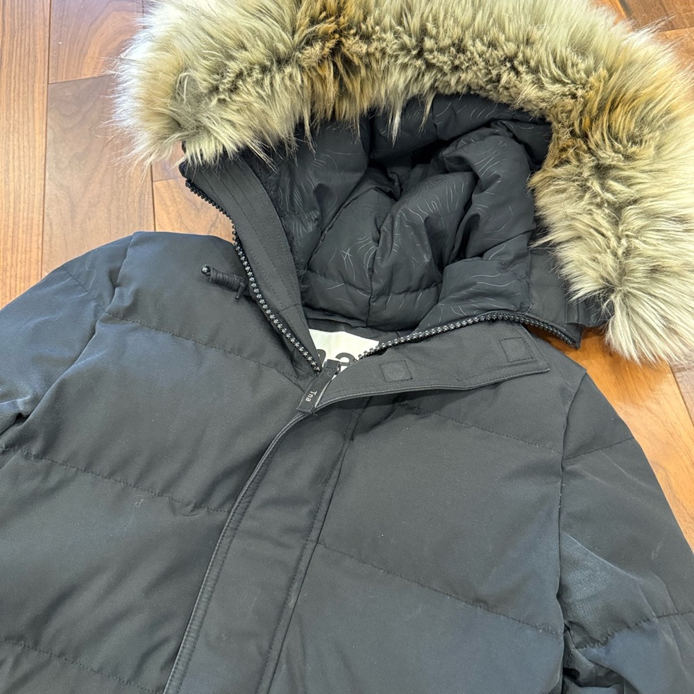 TNA St Anton Black Puffer Jacket with Faux Fur Hood - Picture 3 of 16